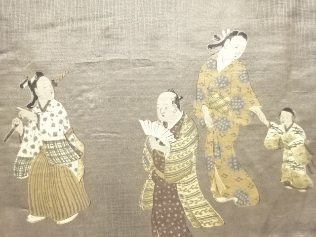 JAPANESE KIMONO / ANTIQUE PERIOD FIGURE PATTERN / SHOULDER LINING / ME